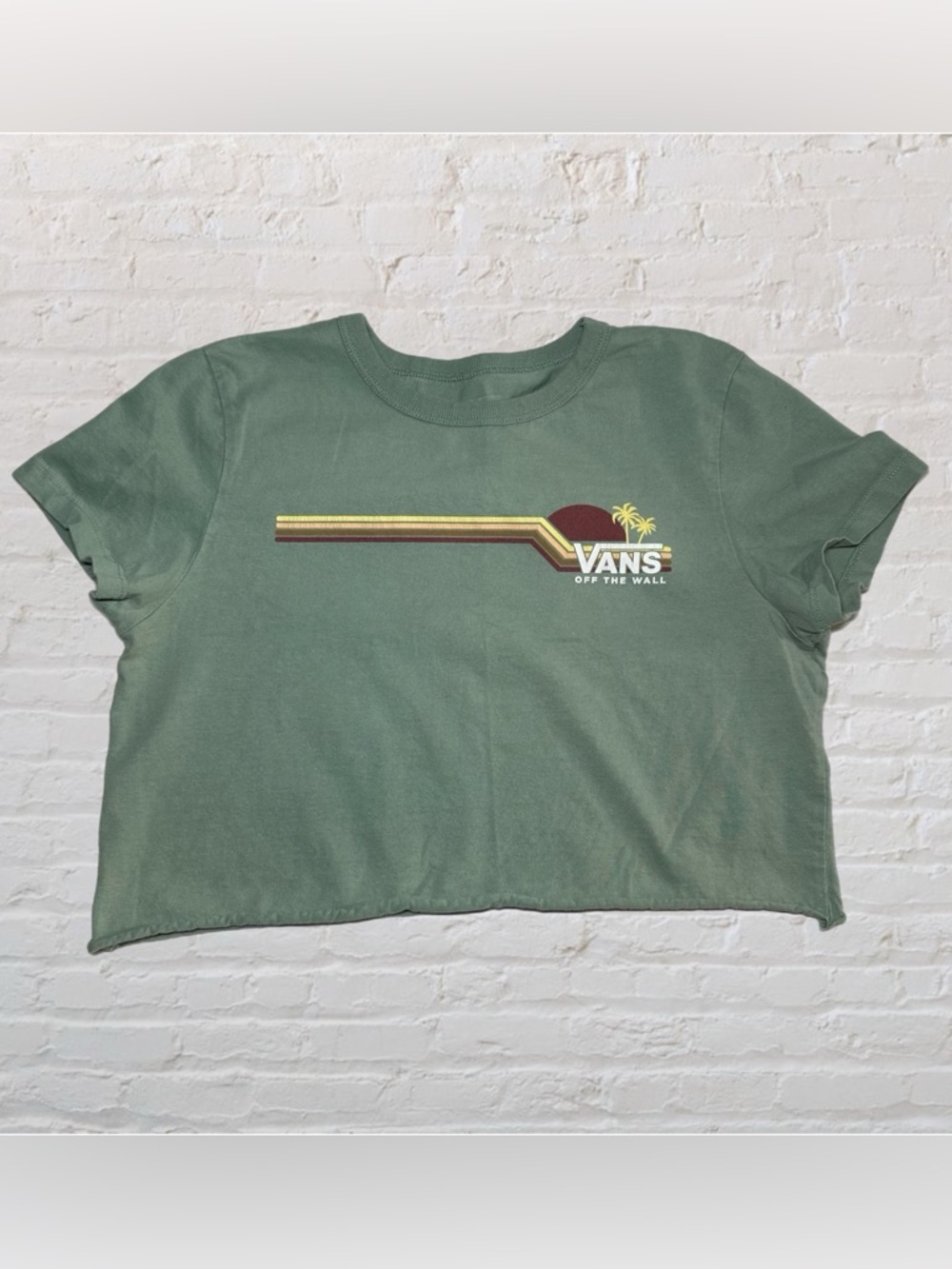 Vans Sage Green Classic Vintage Retro Logo Cropped Skater Tee in Women’s Large
